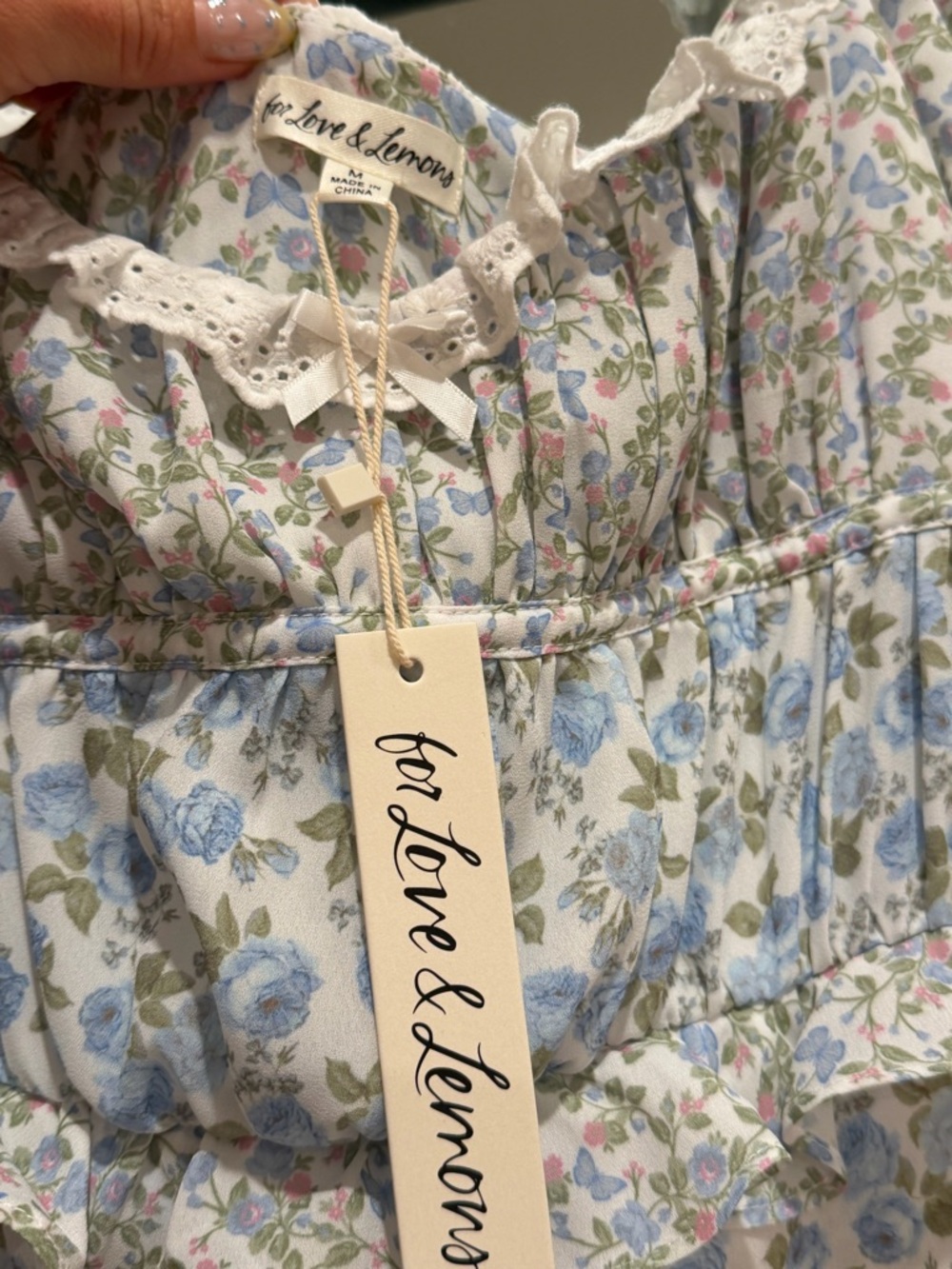 For Love & Lemons Light Blue and White Floral Lace Maxi Dress - Picture 3 of 5